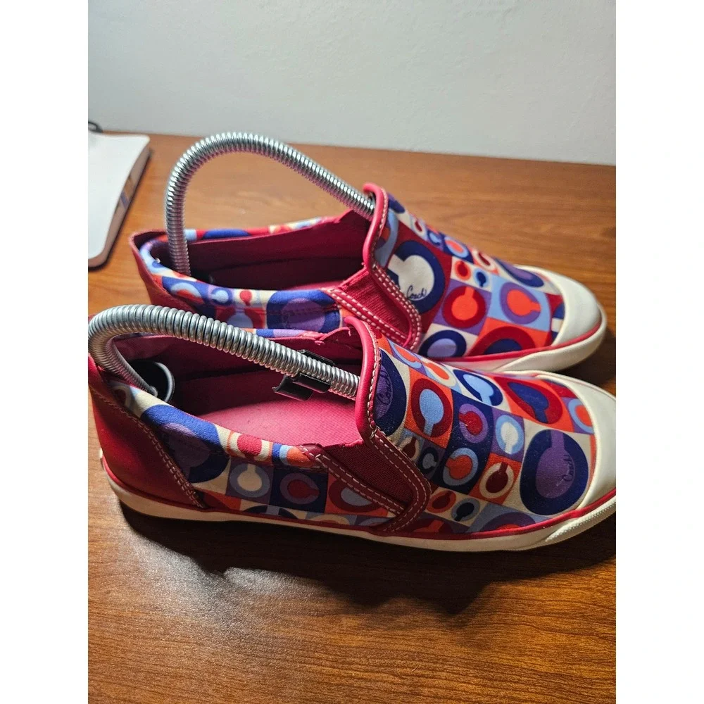 Coach Beale Slip On Sneakers Womens 7.5B Red Multi Color Signature C A1217
